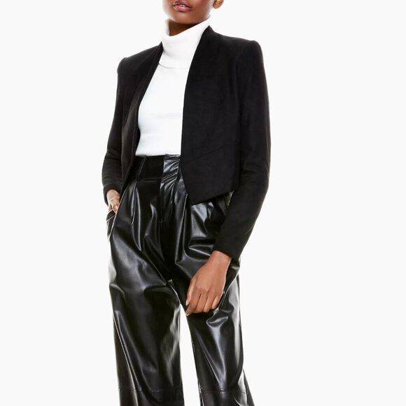 Cartonnier for Anthropologie | Cropped Open Front Tuxedo Jacket | Black |‎ Small - Picture 1 of 10